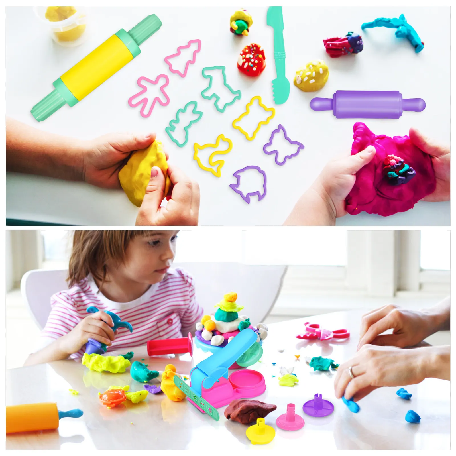 22Pcs Clay Modeling Tool Kit Plastic Animal Molds Noodle Machine Creative Kids Learning Set for Home Classroom Fun Educational