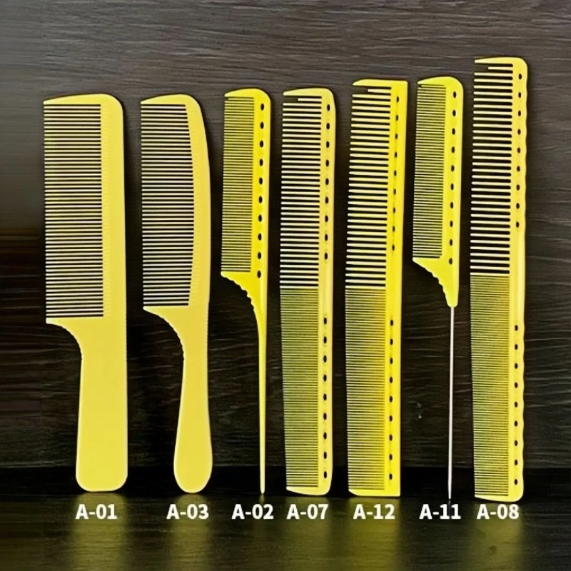 Pente de corte de cabelo amarelo cabeleireiro profissional pente de cauda pontiaguda barbeiro escova de cabelo de dente largo masculino y0701