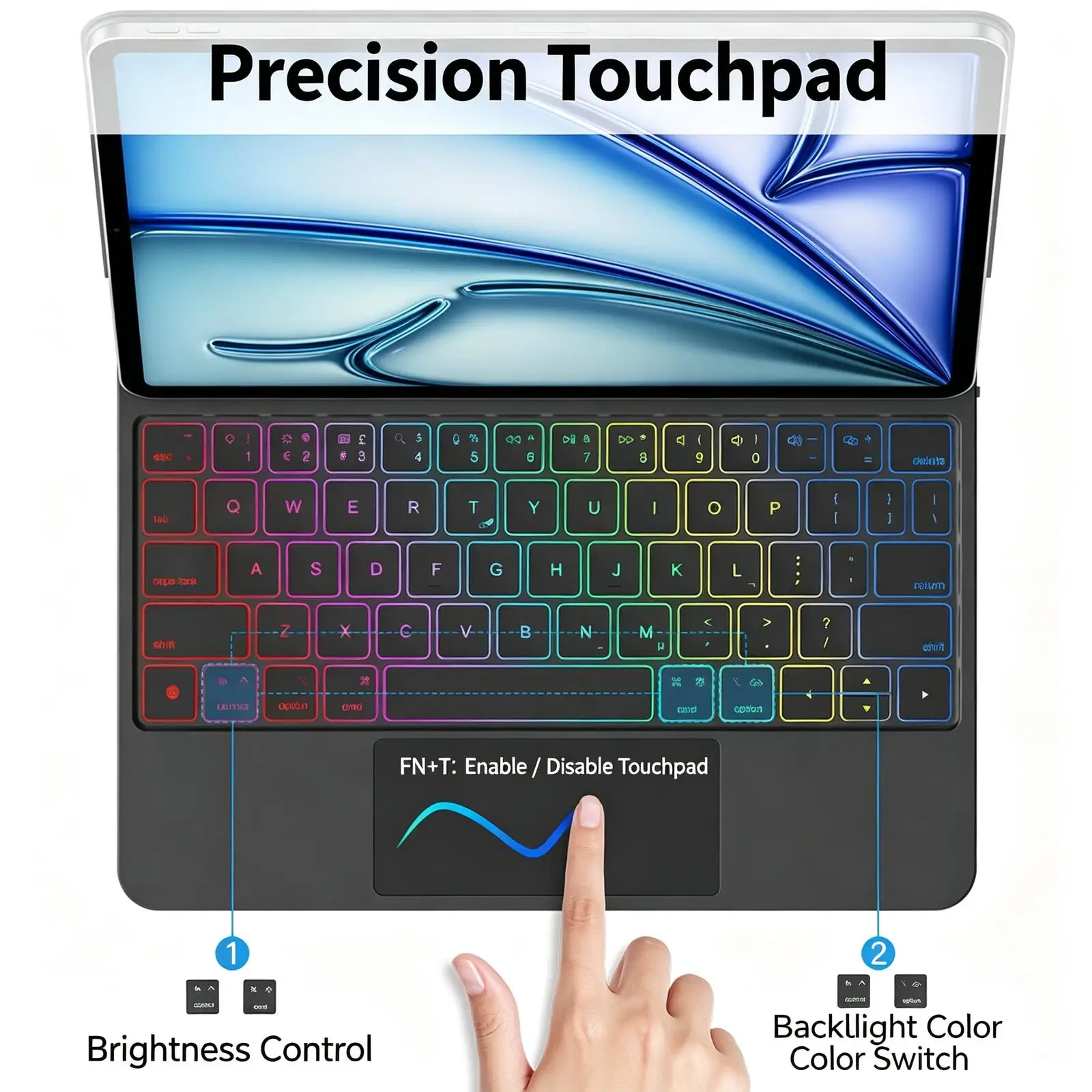 Magnetic Floating Keyboard Case for iPad Backlit Wireless Bluetooth Trackpad Keyboard Cover Slim Portable Protective Folio