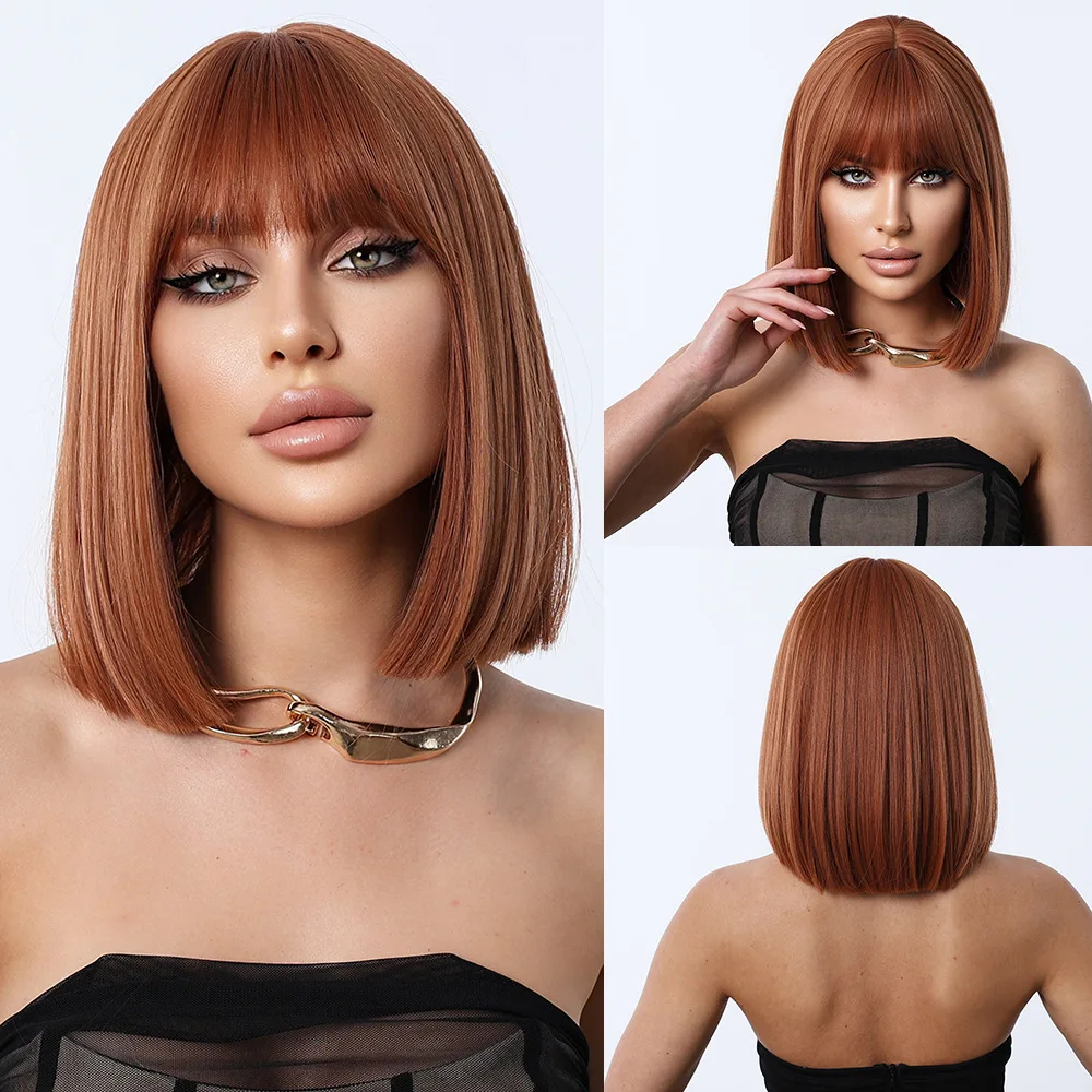 

New European and American women's orange Bobo head wig Qi bangs short hair wig cover