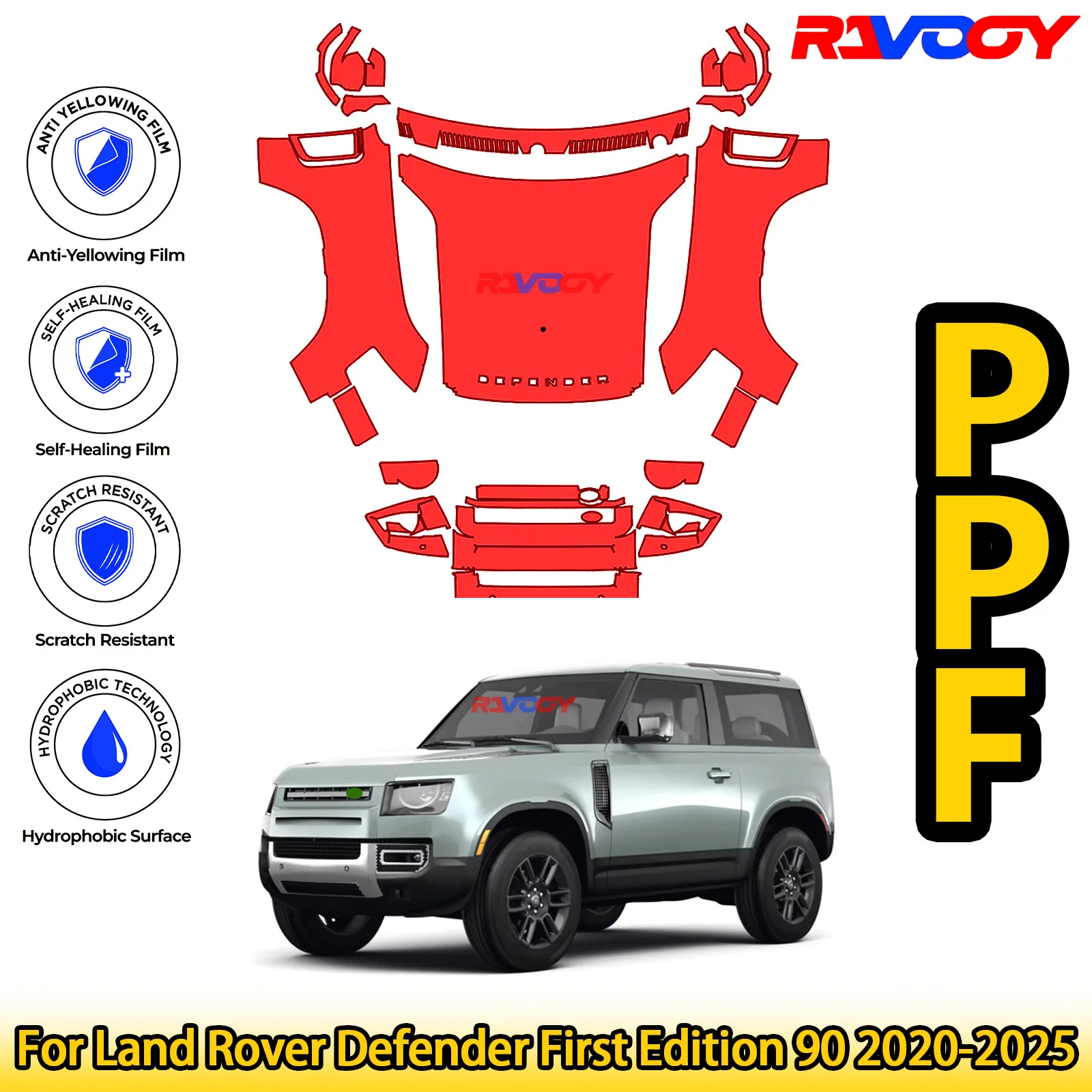 For Land Rover Defender First Edition 90 2020-2025 Glossy Matte Black Precut front PPF Kit Paint Protection Film