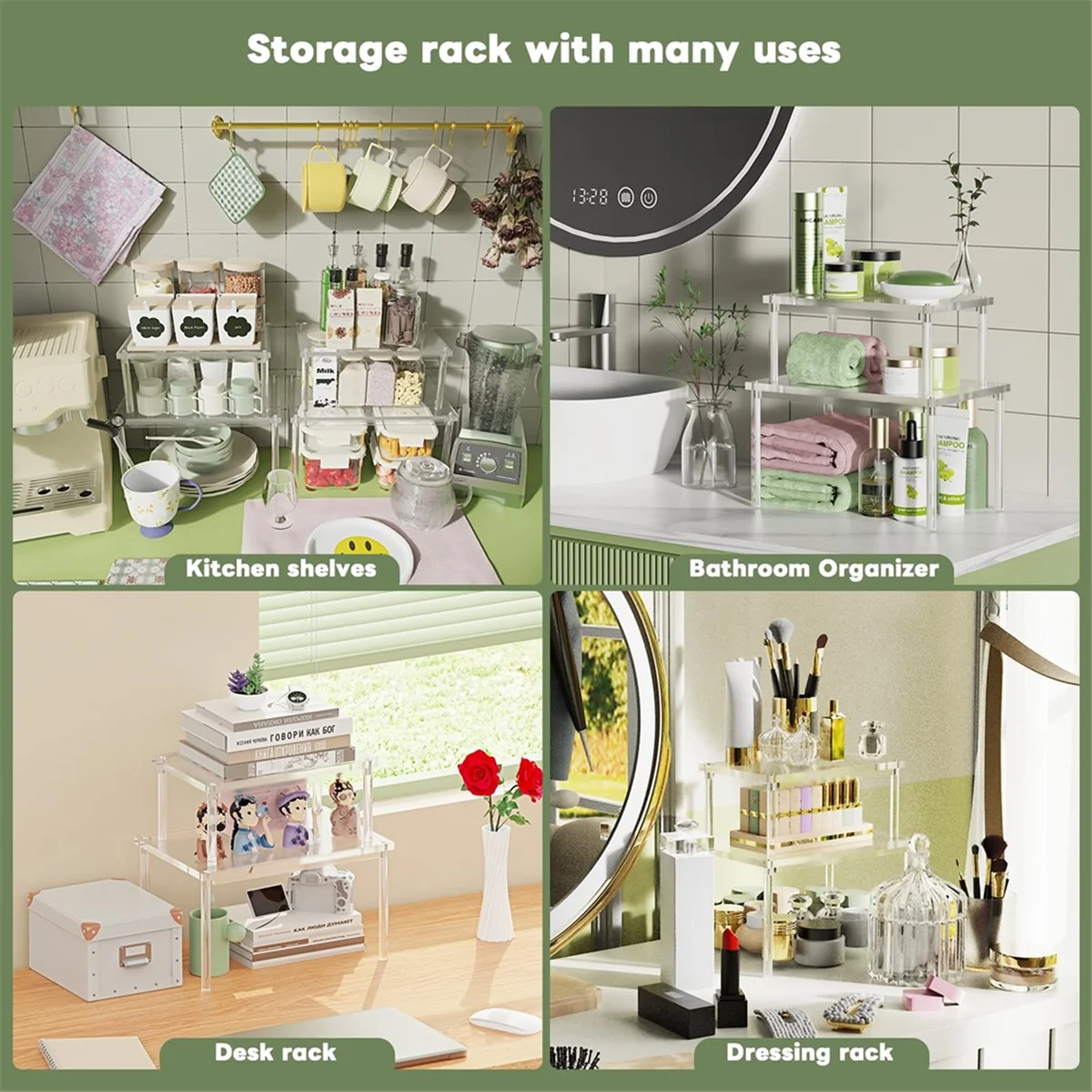 New 2Pack Acrylic Cabinet Organizer, Clear Cabinet Organizer Shelf, Spice Rack Organizer House Essentials for Gift