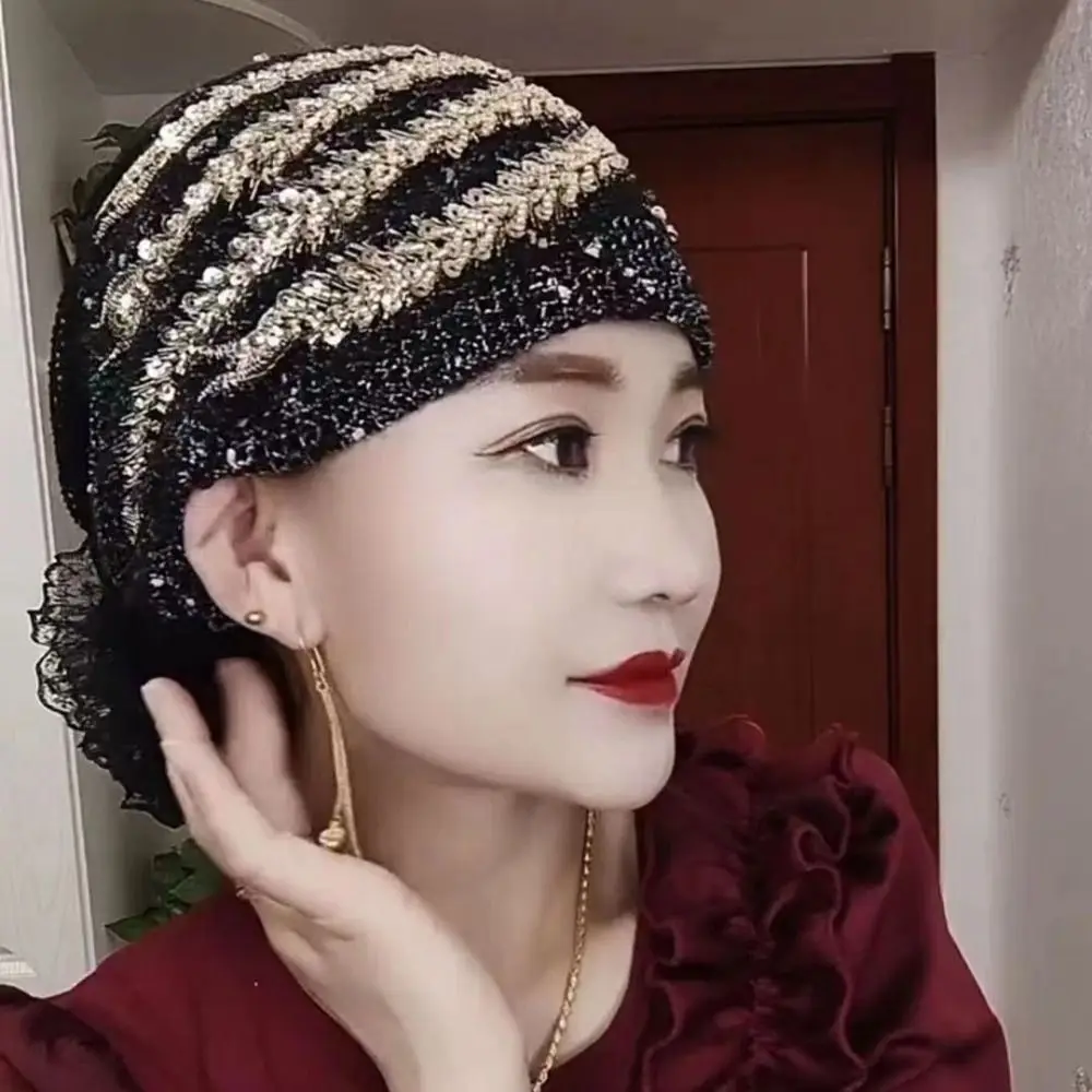 

Phoenix Tail Floral Lace Caps Turban Cap Embroidery Women Headscarf Breathable Lightweight Beanie Hair Cover Cap Lady Female