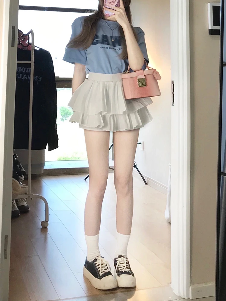 Falda blanca esponjosa de cintura alta para mujer, falda de Ballet Sle ort con corte en A, vestido hinchado adelgazante, versión coreana para ir al trabajo en verano...