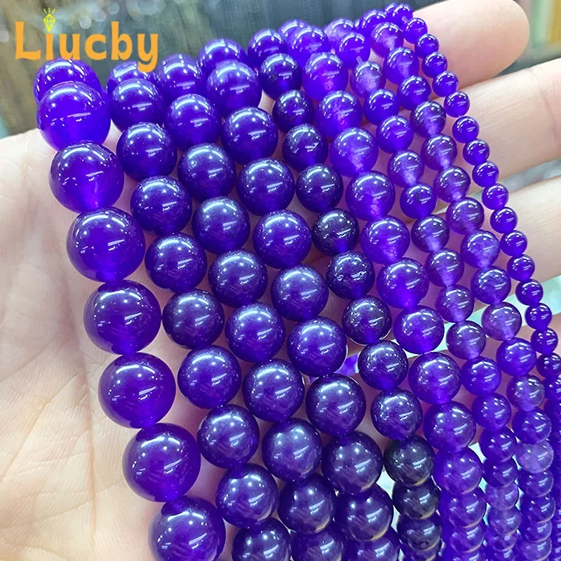 Naturstein-Jades, lila Kristall-Chalcedon-Perlen für die Schmuckherstellung, DIY-Ohrringe für Damen, Accessoires, dekorativ, 4/6/8/10/12/14 mm. – Detail 4