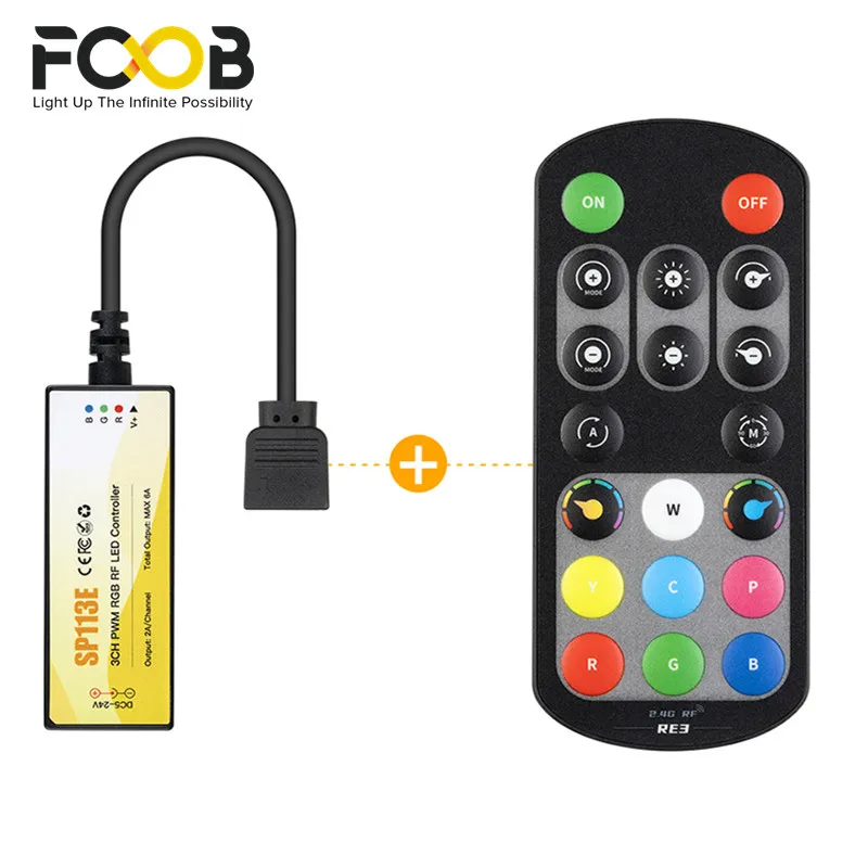 

SP111E to SP115E Mini LED Controller 2.4G RF Remote for PWM 1CH to 5CH Single Color RGB RGBW RGBCCT Light Strip DC 5V-24V
