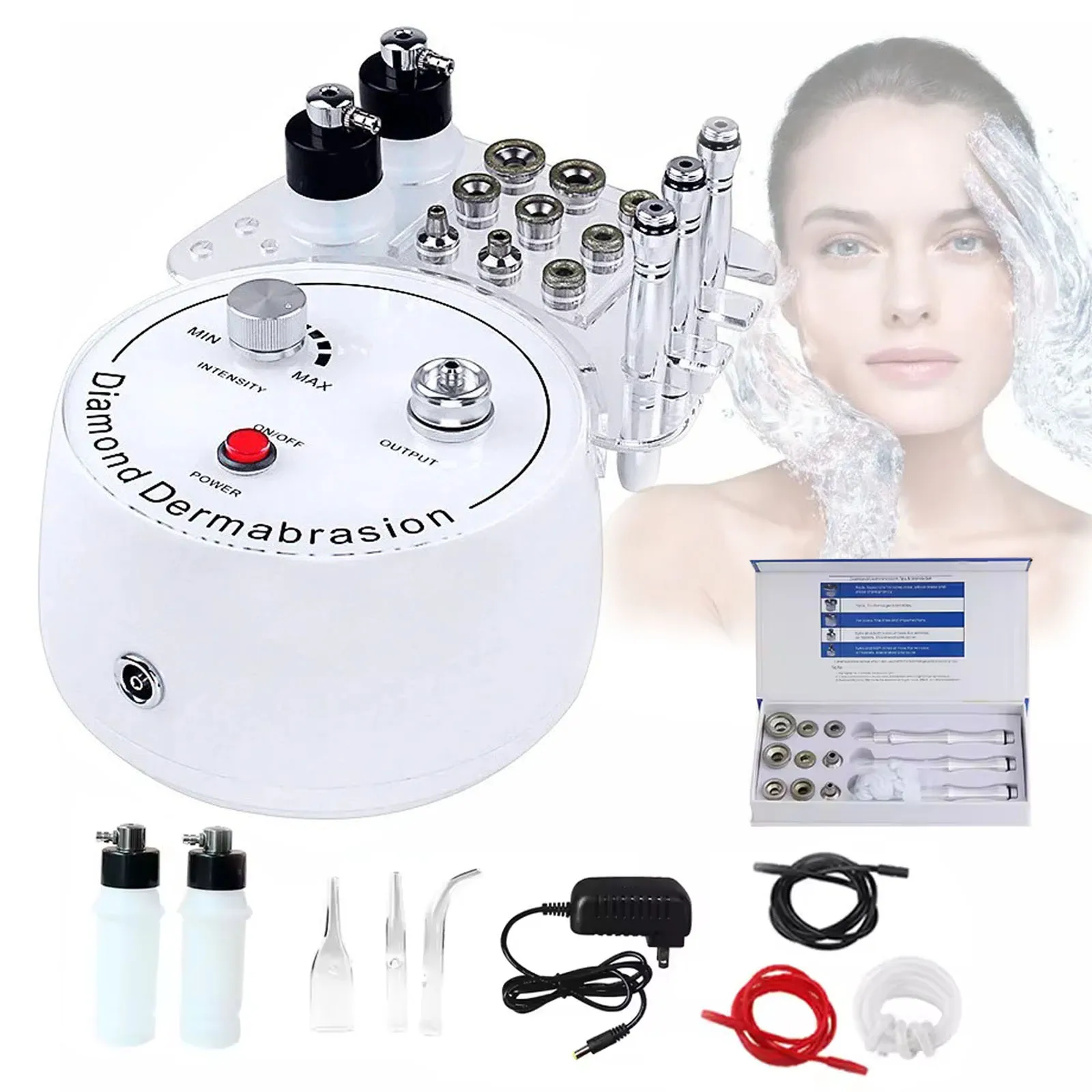 Nouveau 3 en 1 diamant Microdermabrasion Machine de beauté outil d'aspiration sous vide pulvérisation d'eau humide du visage exfolier le visage Peeling de la peau