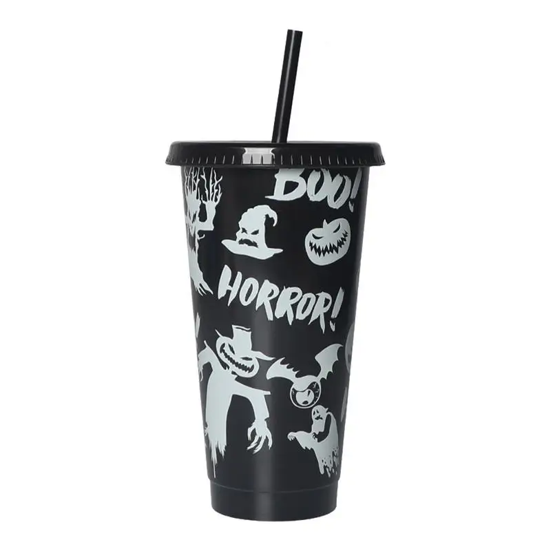 Halloween With Lid And Straw 710ml Halloween Party Cup Glow In The Dark Luminous Boo Horror Pumpkin Bat Ghost Patterns Party