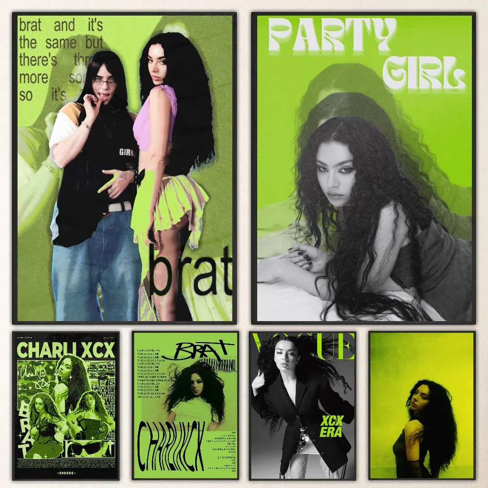 1pc Singer Charli XCX BRAT Poster Self-adhesive Art Waterproof Paper Sticker Coffee House Bar Room Wall Decor