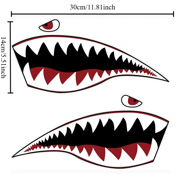 2PCS Shark Teeth Mouth Modification Boat Stickers Waterproof for DIY Kayak Fishing Canoe Car Truck Sunscreen Vinyl Decals Decor