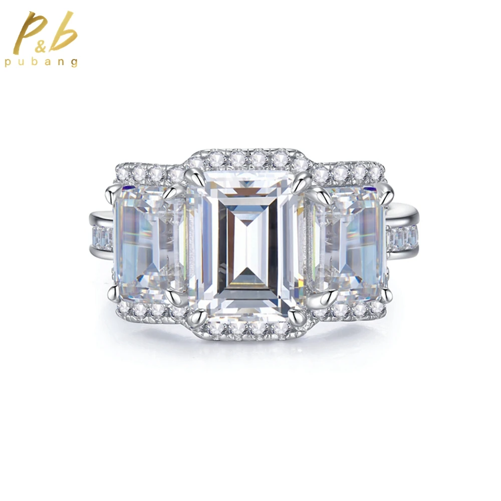 

PuBang Fine Jewelry 925 Sterling Silver Emerald Cut Gem Created Moissanite Ring for Women Anniversary Wedding Gift Free Shipping