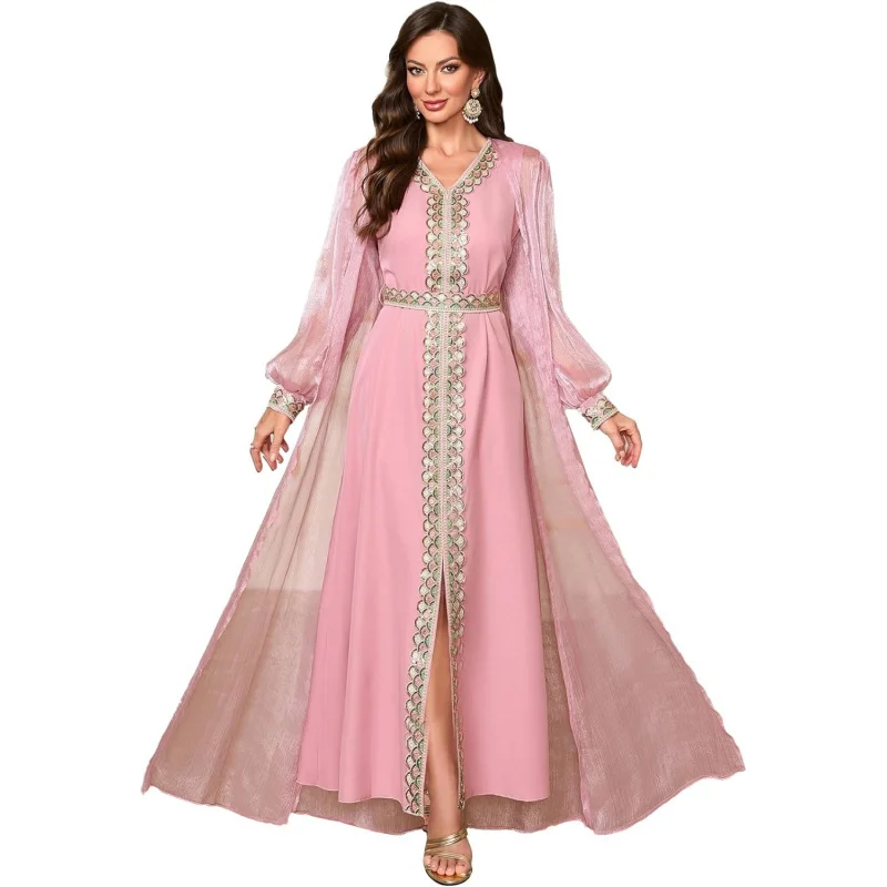 

Elegant Muslim Dress with Embroidered Traditional Islamic Attire Maxi Robe Eid Prayer Gown