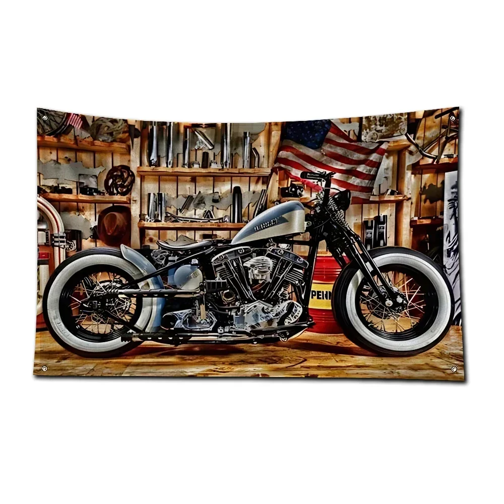 3x5 Ft Motorcycle Darkness Banner Flag Motorcyclist Poster Wall Art AD Vintage Sign Dark Motor Car Man Cave Garage Pub Club Bar