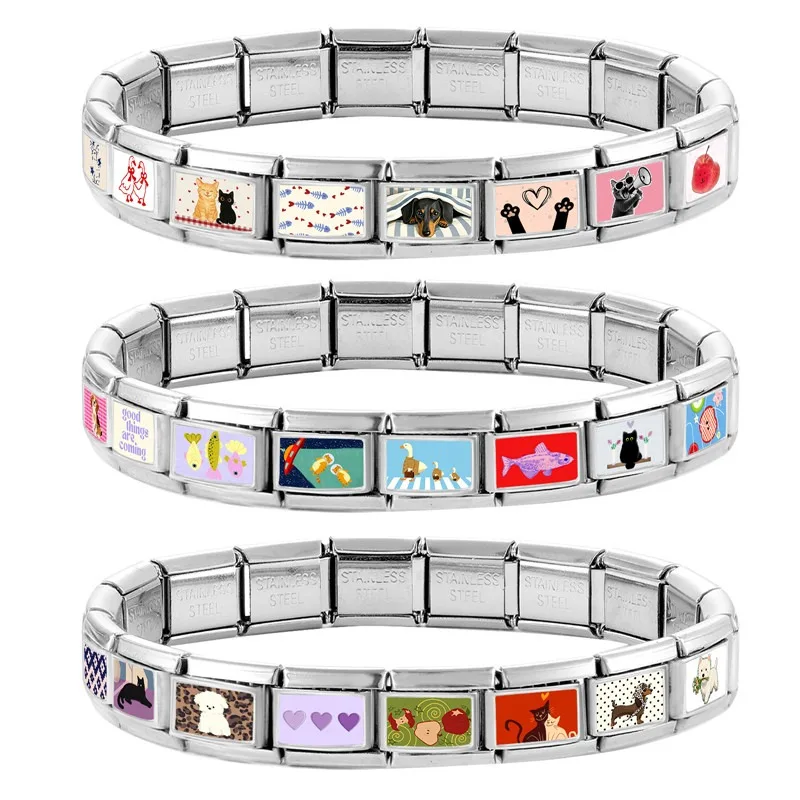 Blue Duck Fish Sweet Pink Puppy Dog Cats Charm Italian Links Fit 9mm Bracelet Stainless Steel Women Men Making DIY Jewelry Gifts