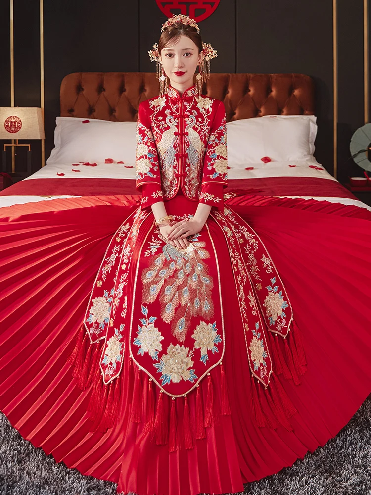 

XiuHai Wedding Dr Traditional Chinese Sle Long Qipao for Brides plus Size Slimming Wedding Gown Ceremony Dr
