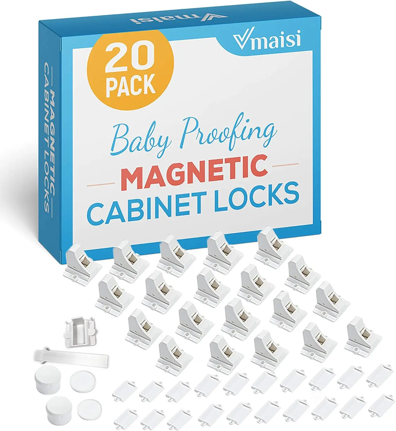 

20-Pack Magnetic Cabinet Locks for Child Safety - Easy Adhesive Installation, No Tools Needed