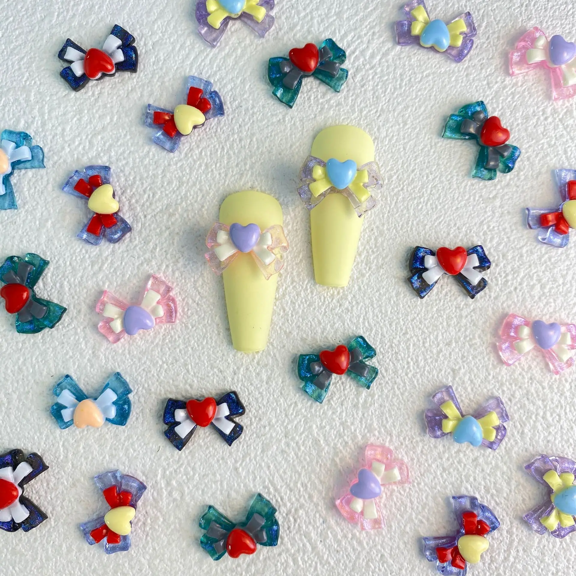 

30PCS Large Size Resin Bow Nail Charms Heart Transparent Bowknot Accessories For Manicure Nails Art Decoration Supplies Material
