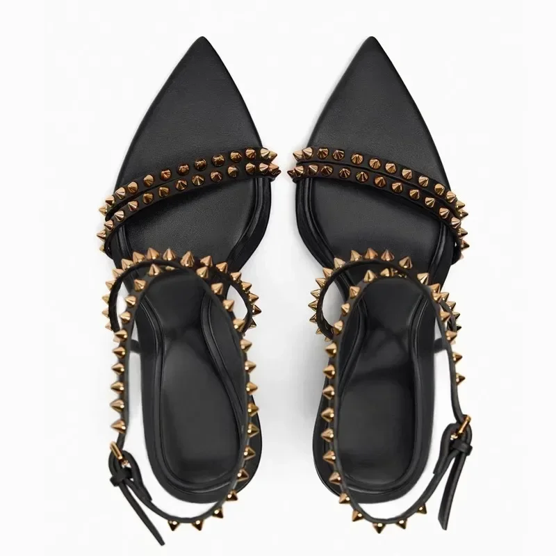 الفاخرة مصمم برشام مزين رقيقة الكعب الصنادل المرأة الصيف مثير أشار تو الكاحل حزام عالية الكعب أحذية الحفلات الأنيقة