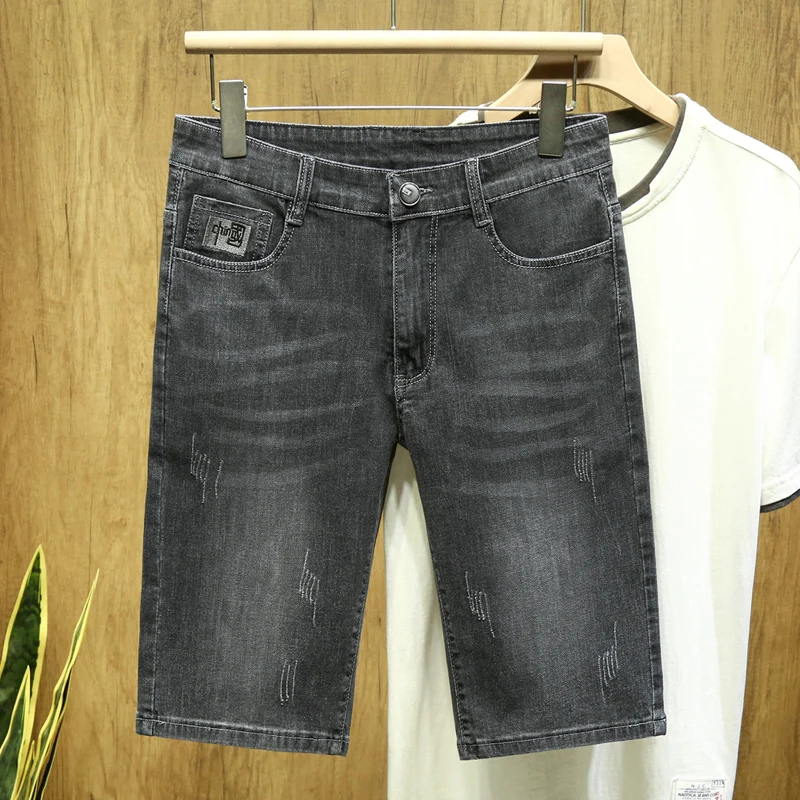 

Мужские летние тонкие джинсовые шорты Slim Fit, модные повседневные джинсы-бриджи больших размеров, молодежные, износостойкие