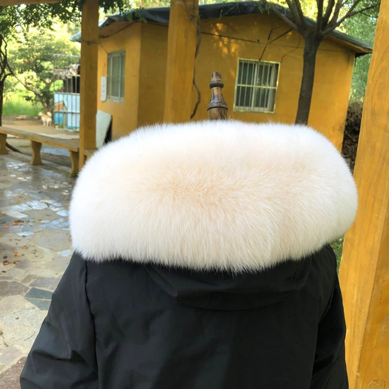 Real Fox Fur Collar Winter Parkas Coat Hood Trims Decor Genuine Fur Scarf For Women Thick Warm Furry Fur Scarves Shawls Female