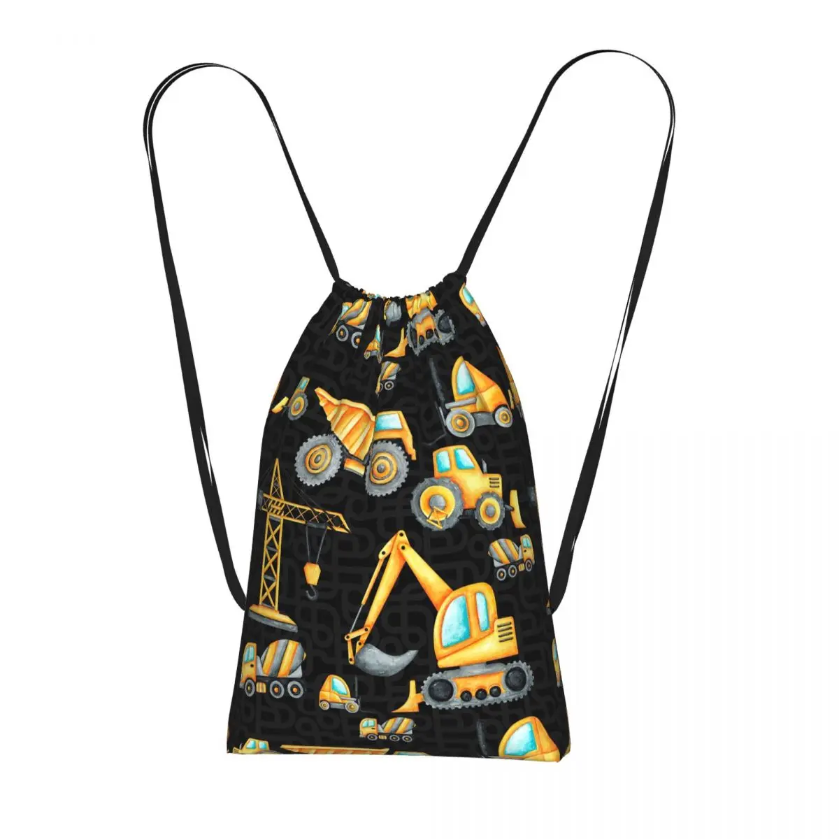 Yellow Construction Trucks Pattern Drawstring Backpack hiking cycling Bag Lightweight Storage Drawstring Bag for Men Women