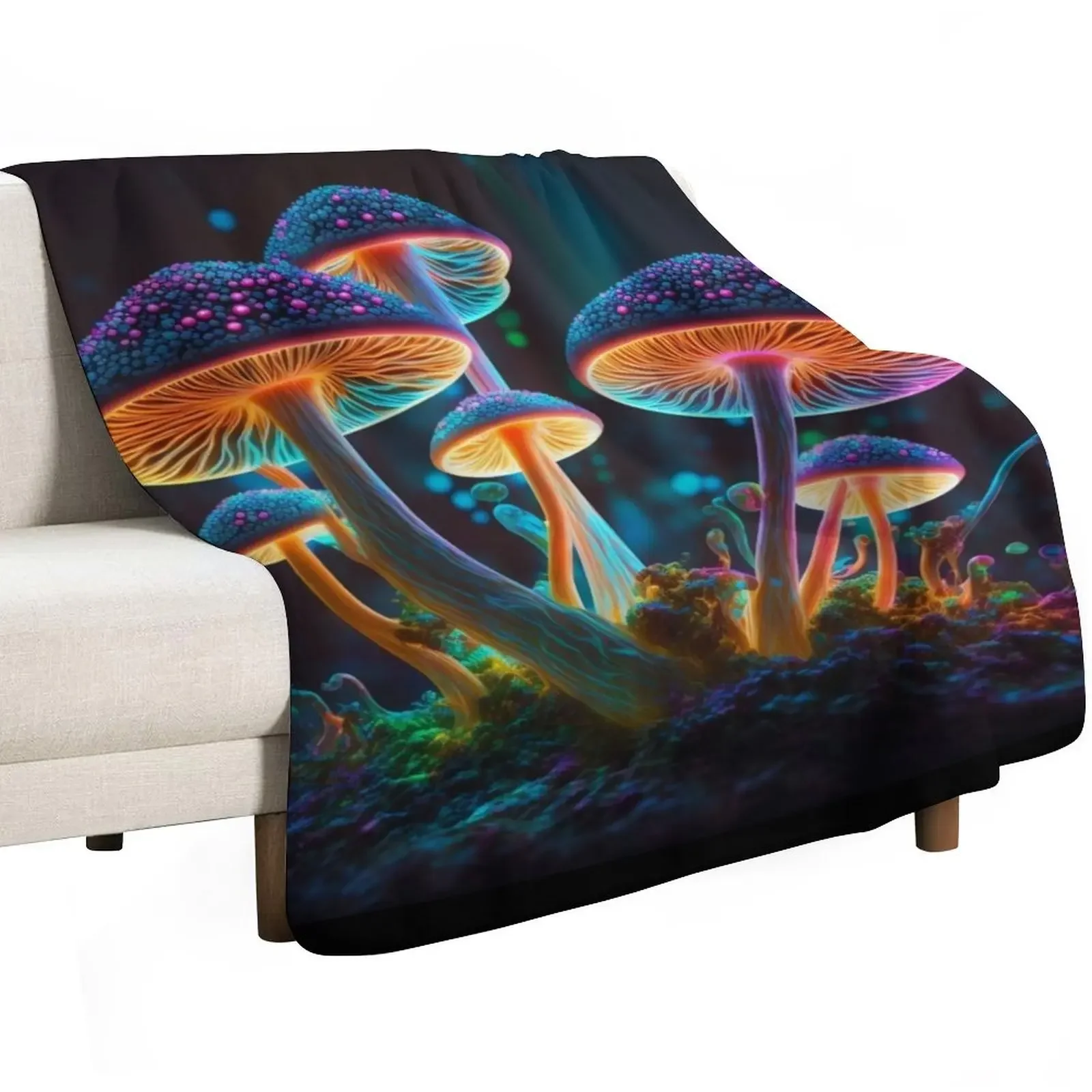 Glowing Psychedelic Mushrooms Throw Blanket Baby For Sofa Thin cosplay anime blankets ands Warm Soft Plush Plaid Blankets