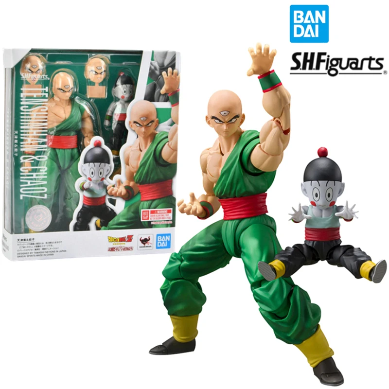 

Bandai Original Dragon Ball Z SHFiguart Tien Shinhan Chiaotzu Action Figures 2nd Edition Anime Figurine Collection PVC Model Toy