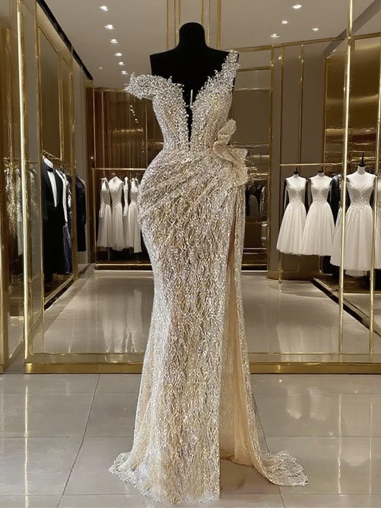 Роскошные с открытыми плечами, расшитые блестками и бисером, без рукавов, плиссированные, русалка, вечерние платья, платья для дня рождения, выпускного вечера по индивидуальному заказу