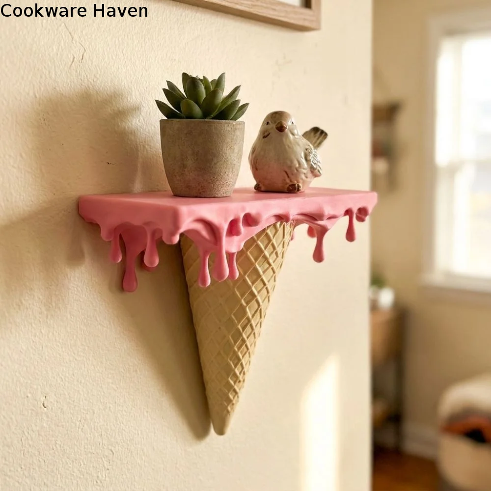 3D Printed Melting Ice Cream Floating Wall Shelf Plastic Wall-Mounted Drip Floating Shelf Irregular Artistic Funny