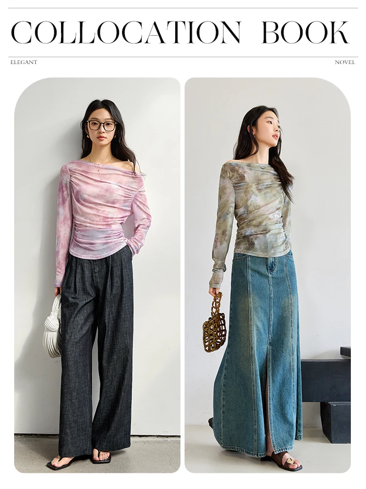 VIMLY Women's Printed Mesh T-shirt Ladies Elegant Tops 2025 Fashion Slim-fit Long Sleeve Tee Shirt for Woman Clothing A0085