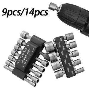 9pcs/14pcs sleeve set, forged from chrome vanadium steel, power tool accessories, metric and imperial electric wind batch sleeve