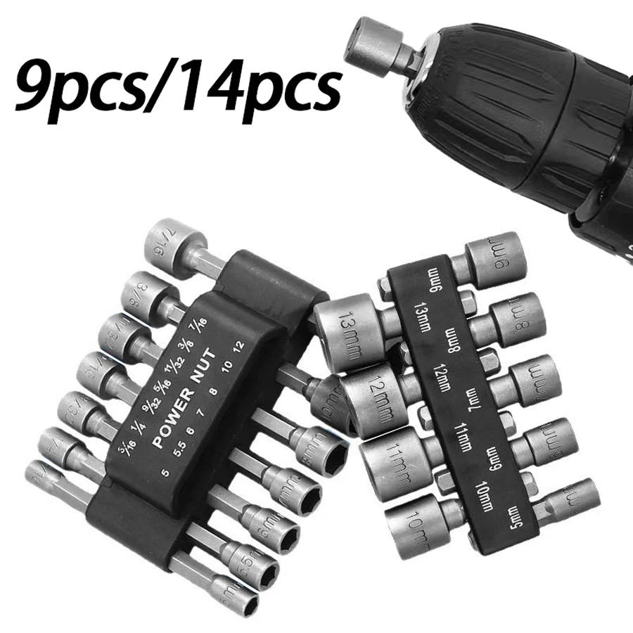 Set di manicotti da 9 pezzi/14 pezzi, forgiati in acciaio al cromo vanadio, accessori per elettroutensili, manicotti per lotti di vento elettrico metrico e imperiale