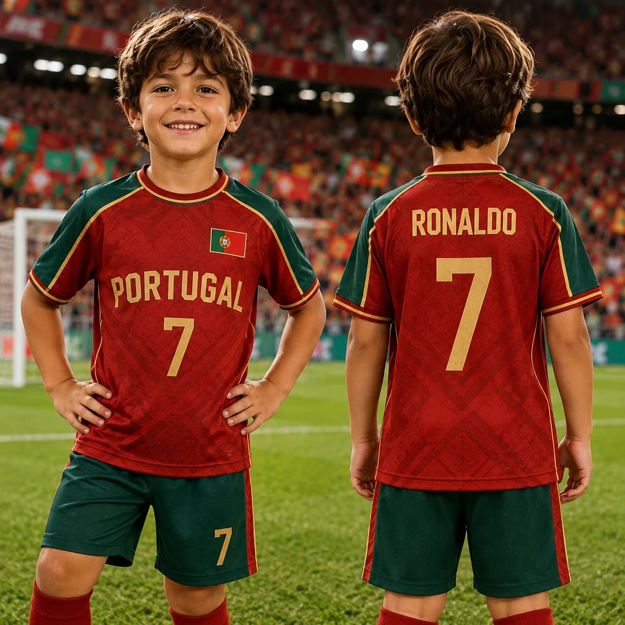 Kids Ronaldo No.7 Football Jersey Tees Shorts Set Women Men Harajuku PORTUGAL Fans Shirt Shorts Set Kids Tracksuit 2 Piece Set