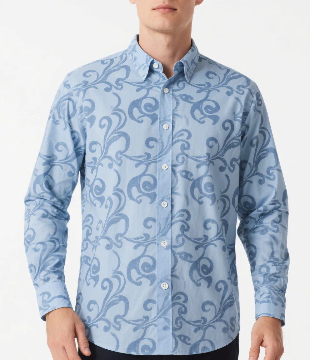 Men's French Plant Graphic 3D Printing Dark Pattern Shirt Hawaiian Casual Long-sleeved Lapel Shirt Business Party Simple Formal