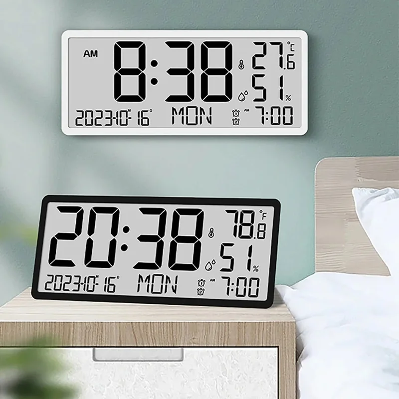 LED Large Screen Digital Wall Clock Temperature Humidity Year Date Time Display Living Room Simple Desktop Electronic Clocks