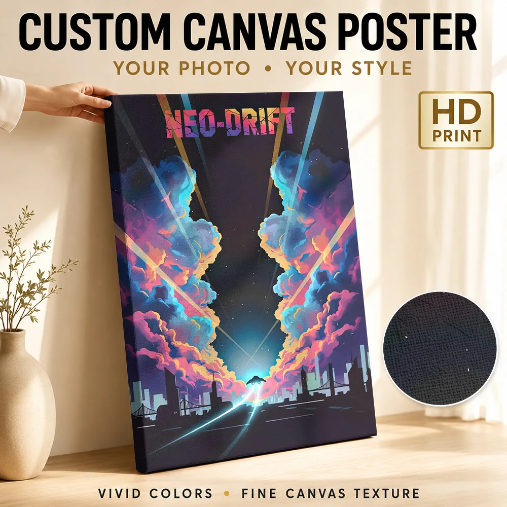 Neo-Drift Retro Sci-Fi Cityscape Canvas Poster Personalized Gaming Anime Wall Paintings Decoration for Game Room Ready to Hang