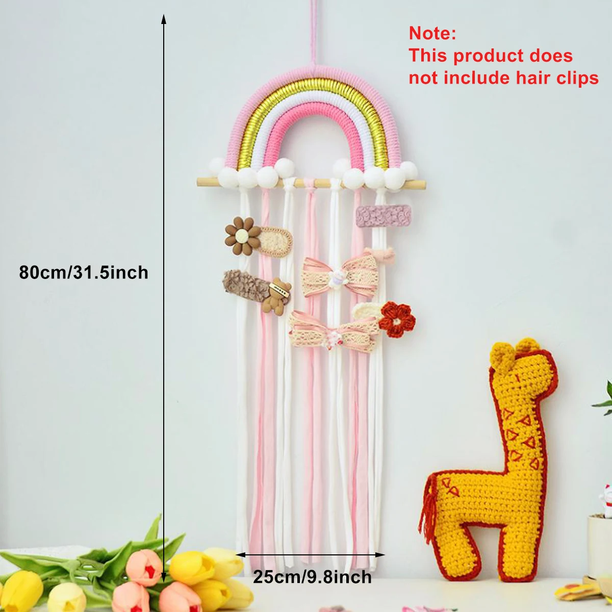 Rainbow Hanger for Home Decor Lovely Wall Decor Kid Hair Bow Holder Organizer for Girls Hair Clips Storage
