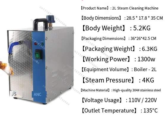 Suitable for jewelry electroplating steam cleaner，2L steam jet, 1300 watt small stainless steel steam engine，110V/220V