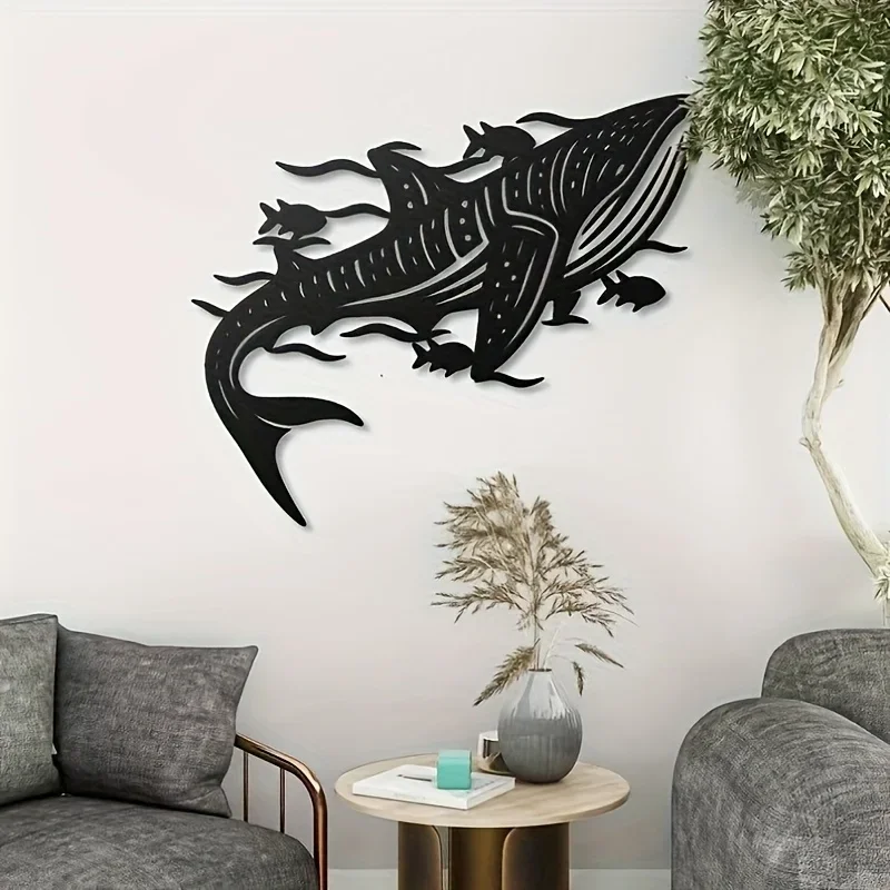CIFBUY 1pc Whale Shark Metal Wall Art Coastal Ocean Theme Decor Hanging Sculpture, Laser Cut 2D Flat Silhouette, Powder-Coated