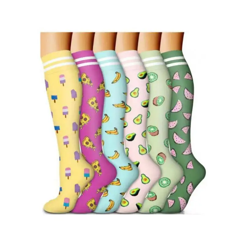 6Pair New Design Women Compression Socks Combination Pattern Medium Long Barrel Running Sports Sweat Absorbing Elite Stockings