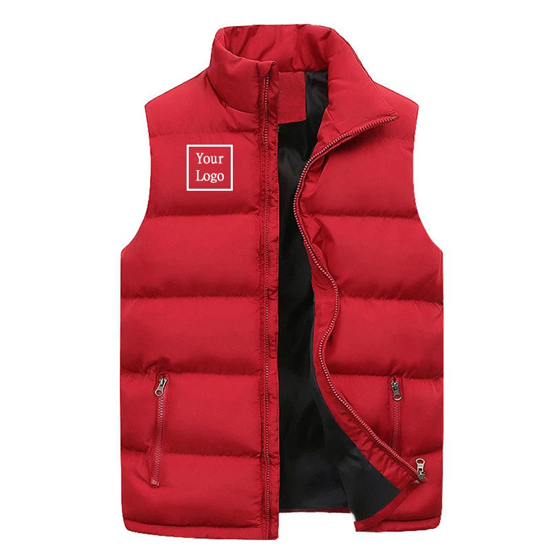 Custom Logo Mens Vest Men Winter Warm Sleeveless Jackets Male Fashion Casual Comfort Sleeveless Thickened Jacket