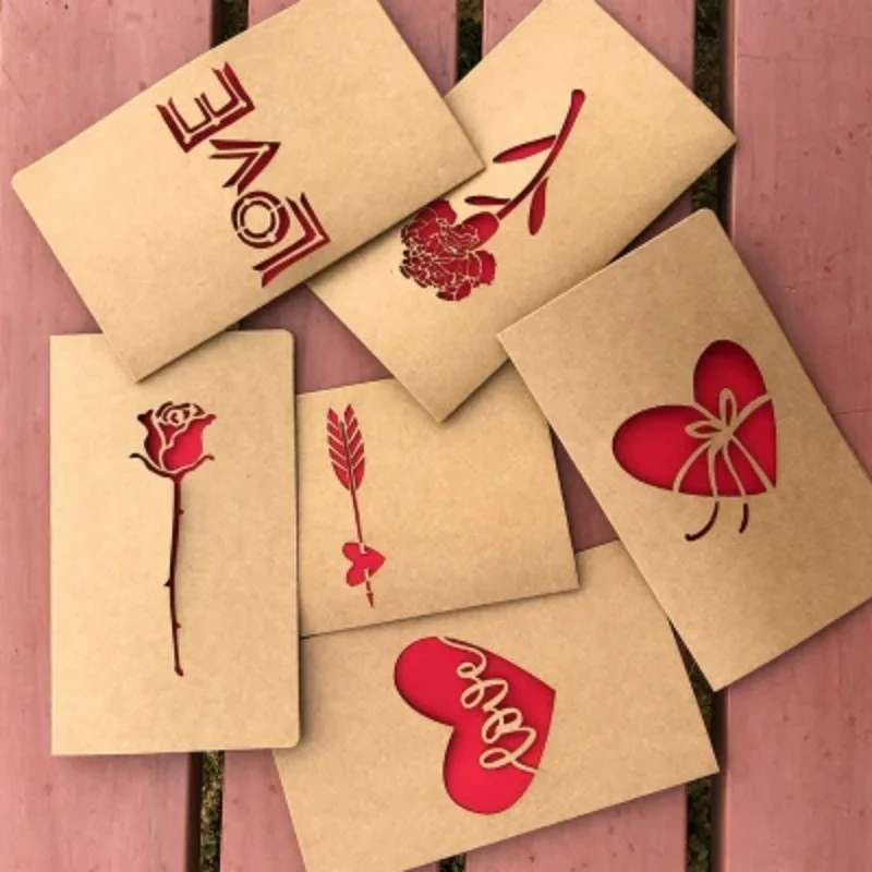 1pcs of Hollow Valentine's Day Mother's Day Greeting Card / Kraft Paper Card Holiday Cards Birthday Cards Blessing Gift Card