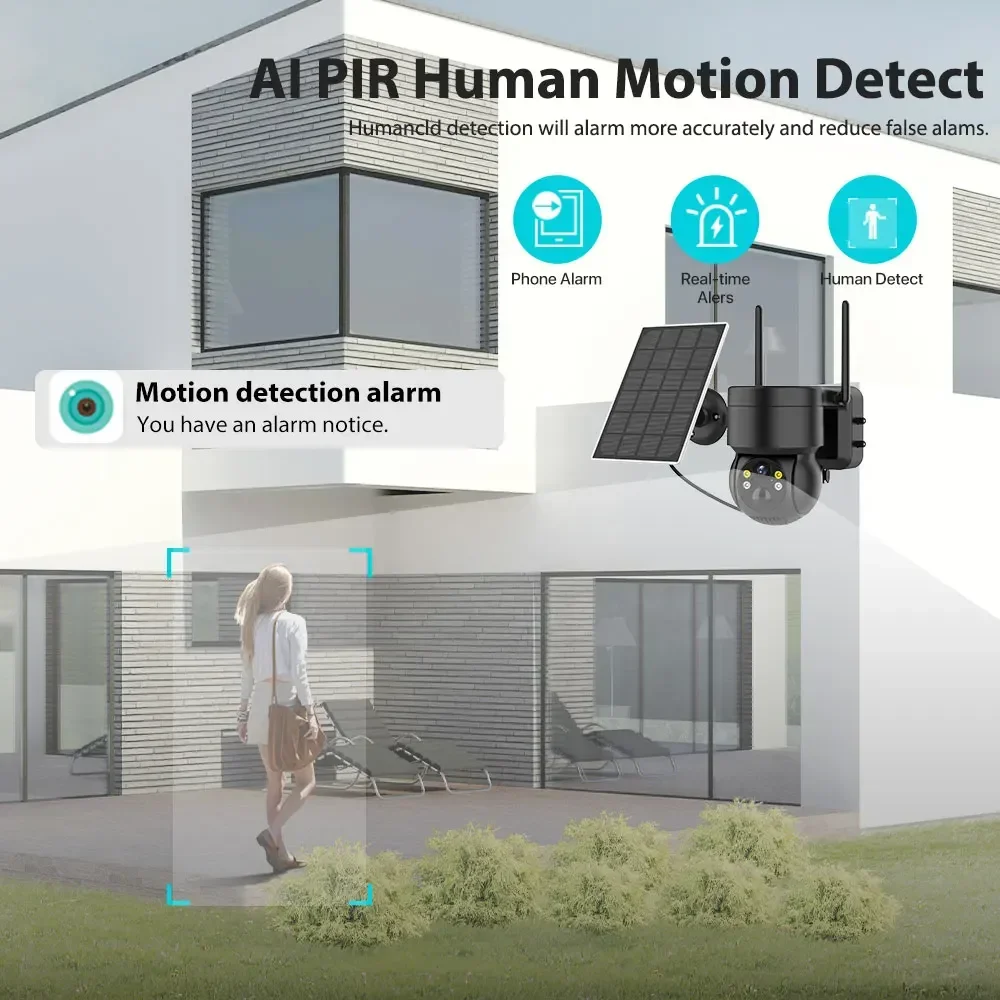 PIR Alarme Humano Câmera IP iCsee PTZ, Bateria de Recarga Embutida, Wi-Fi, Ao ar livre, Sem Fio, Painel Solar, 4MP, HD, 7800mAh