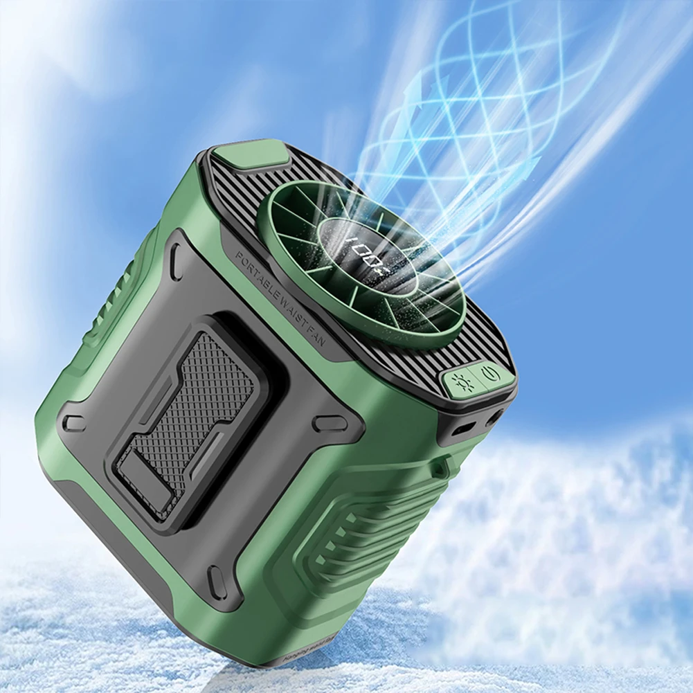 Ventilatore portatile USB ricaricabile con clip sulla camicia da cintura indossabile Ventola per il corpo 3600mAh Ventola da cintura di raffreddamento con torcia elettrica Ventola con clip in vita
