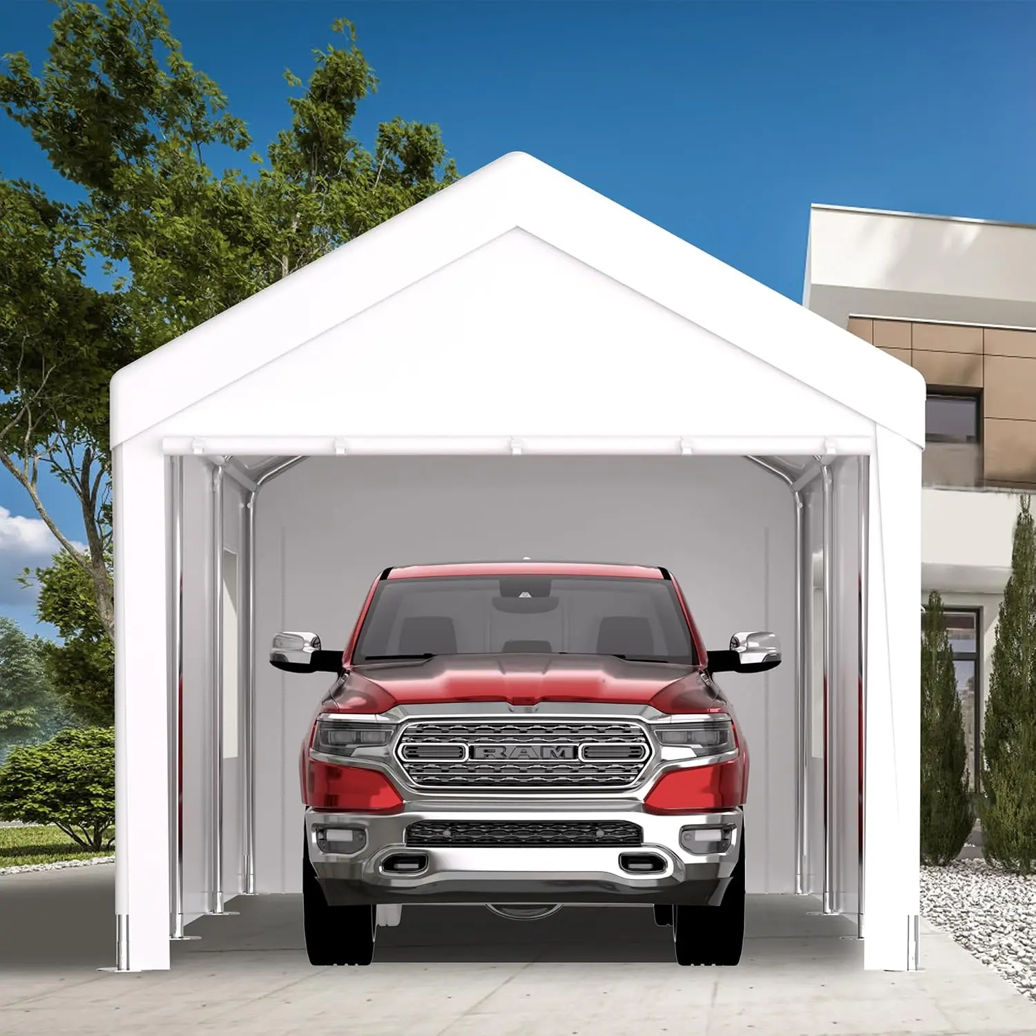 10x20 Heavy Duty Carport, Galvanized Steel Frame with 2 Roll-Up Doors & 4 Vent Windows, Portable Garage for Vehicle, Customized