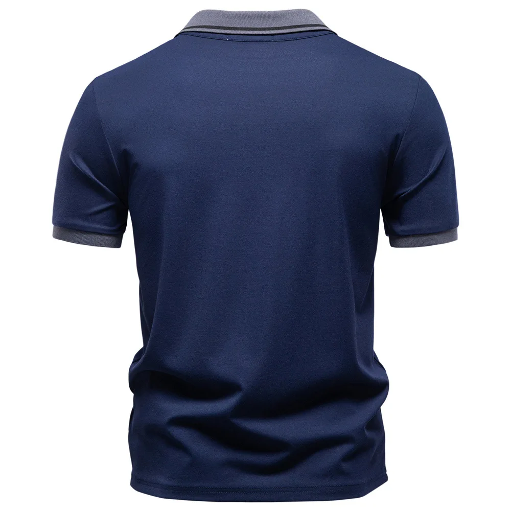 Spring/Summer jacquard lapel polo shirt for camping and leisure, high-quality plain-colored short-sleeved T-shirt for men