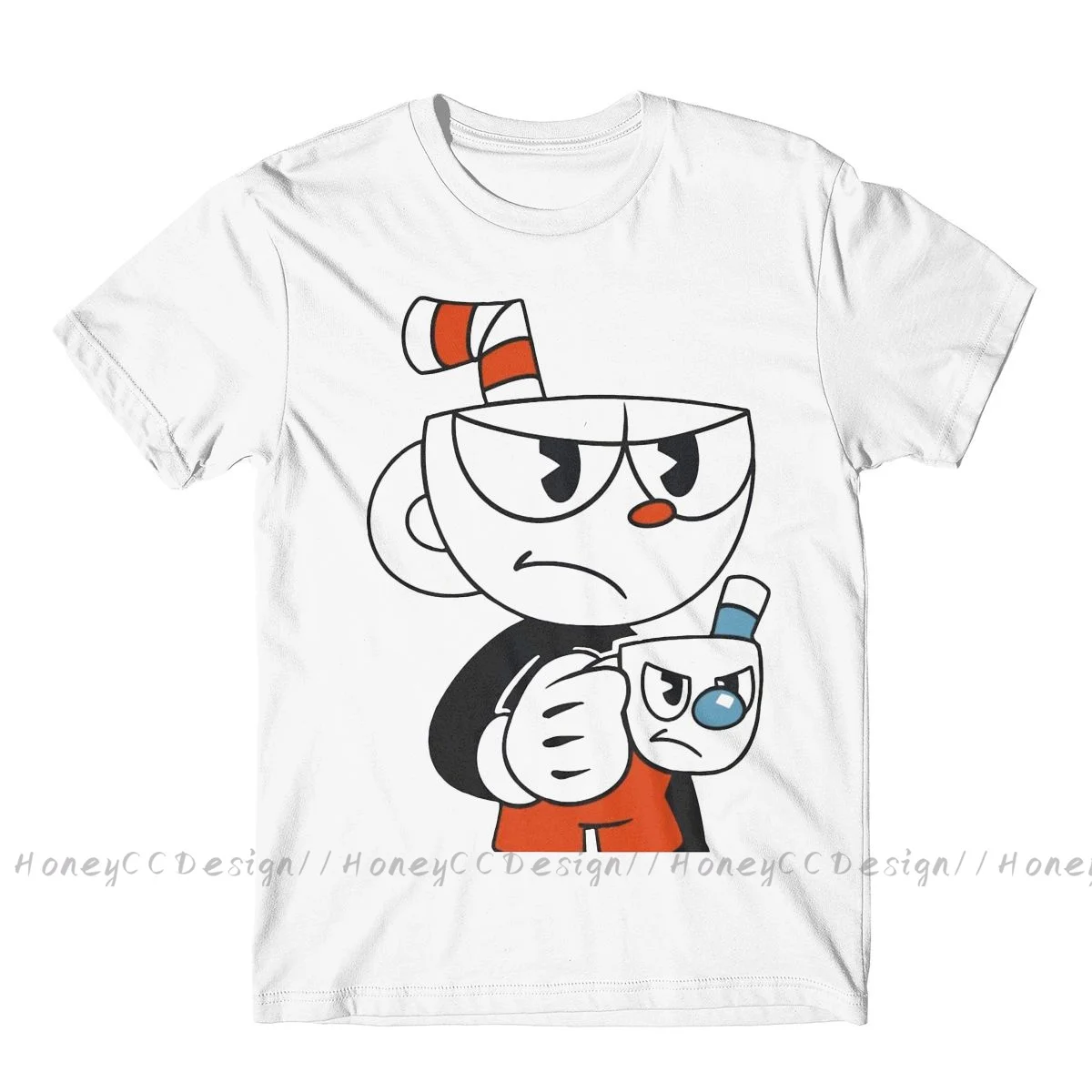 Fashion Cuphead Men Clothing Cuphead And Mugman Angry T-Shirt Summer O Neck Shirt Short Sleeve Plus Size