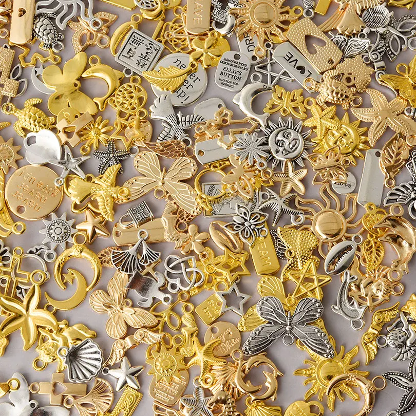 New 10-100pcs/lot Mixed Alloy Ocean Animals Butterfly Sun Cross Charm Pendants Phrase Jewelry Making DIY Accessories for Earring