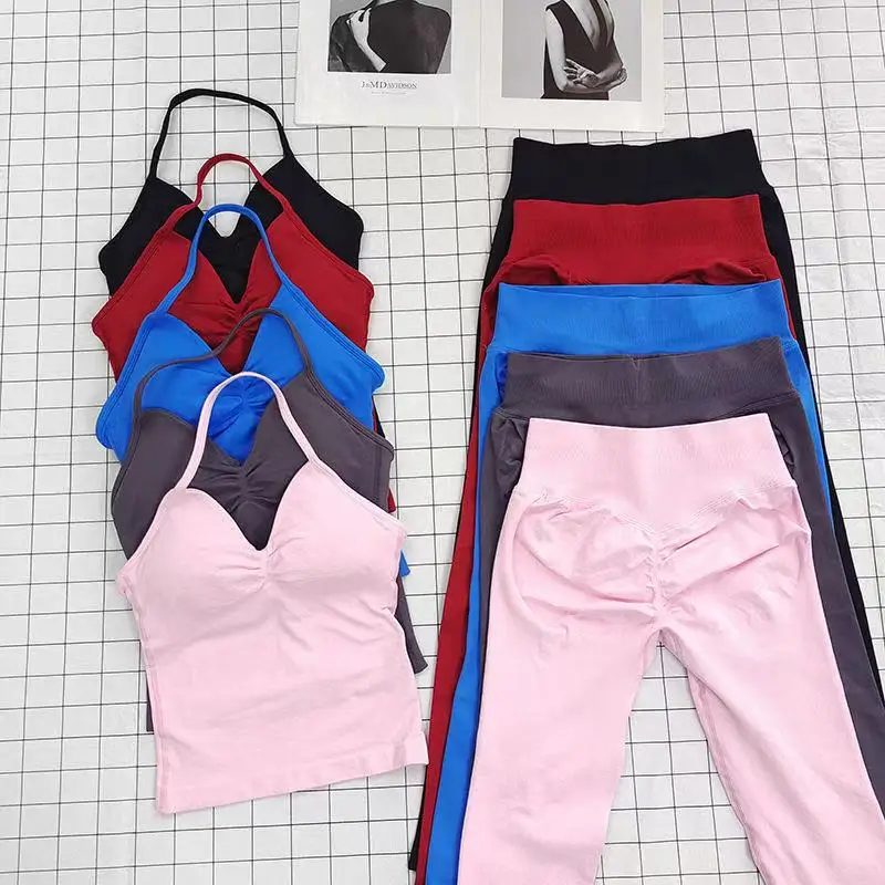 

DFYoga 2Pcs Gym Set Set Seamless High Impacts Leggings Sports Bra Top Workout Outfit Fitness Activewear Running Training Clothes