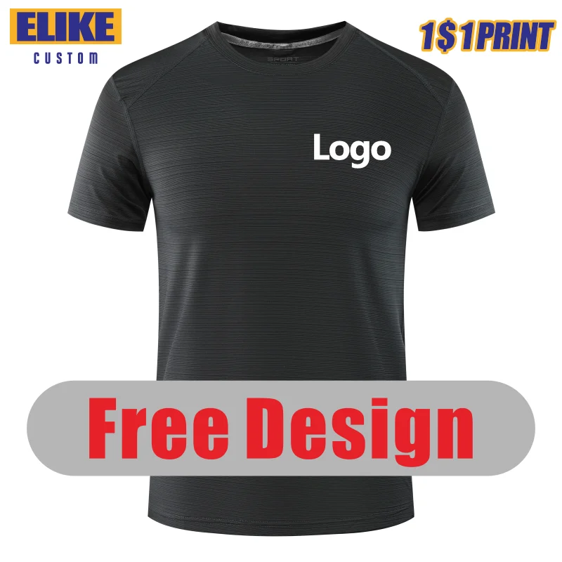 ELIKE Summer Sport Quick-Drying T-shirt Custom Logo Embroidery Short-Sleeved Breathable Round Neck Tops Print Men Women Clothing